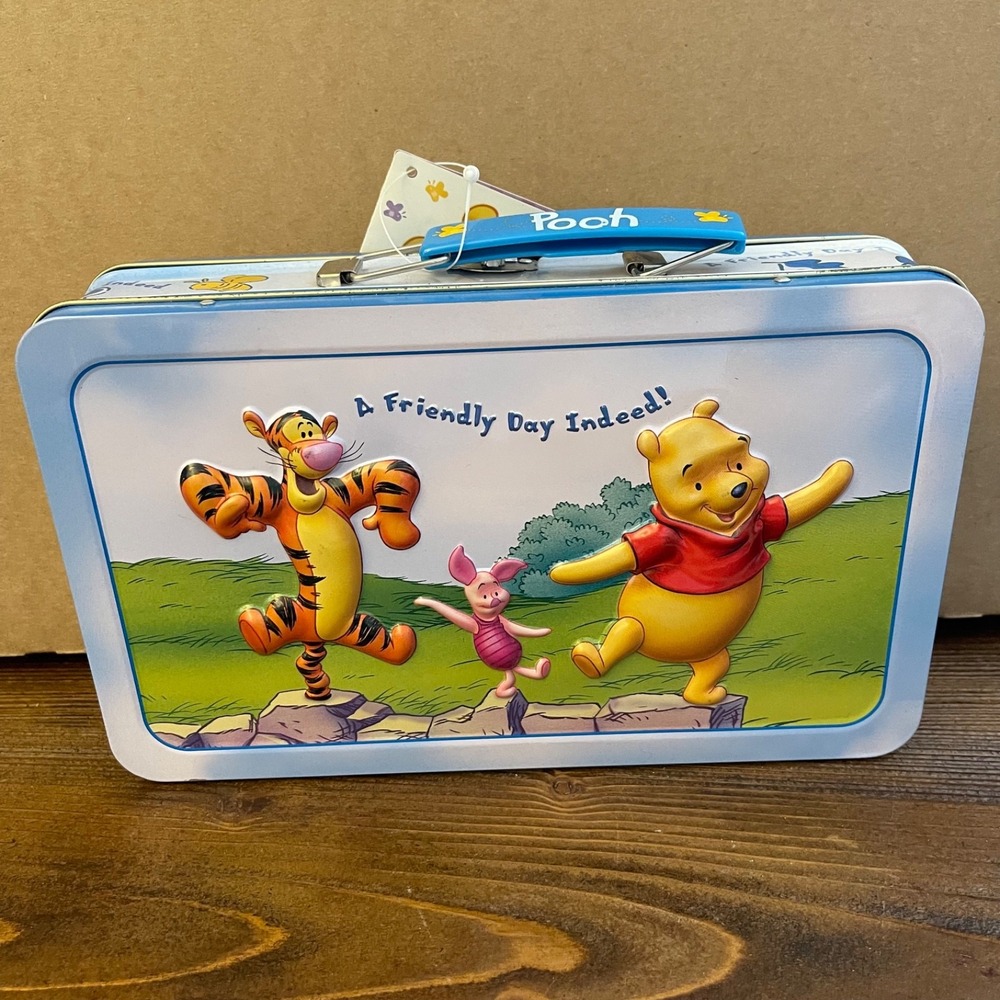 Vintage Disney Winnie the Pooh Friendly Day Indeed Embossed Metal Tin Gift Tag